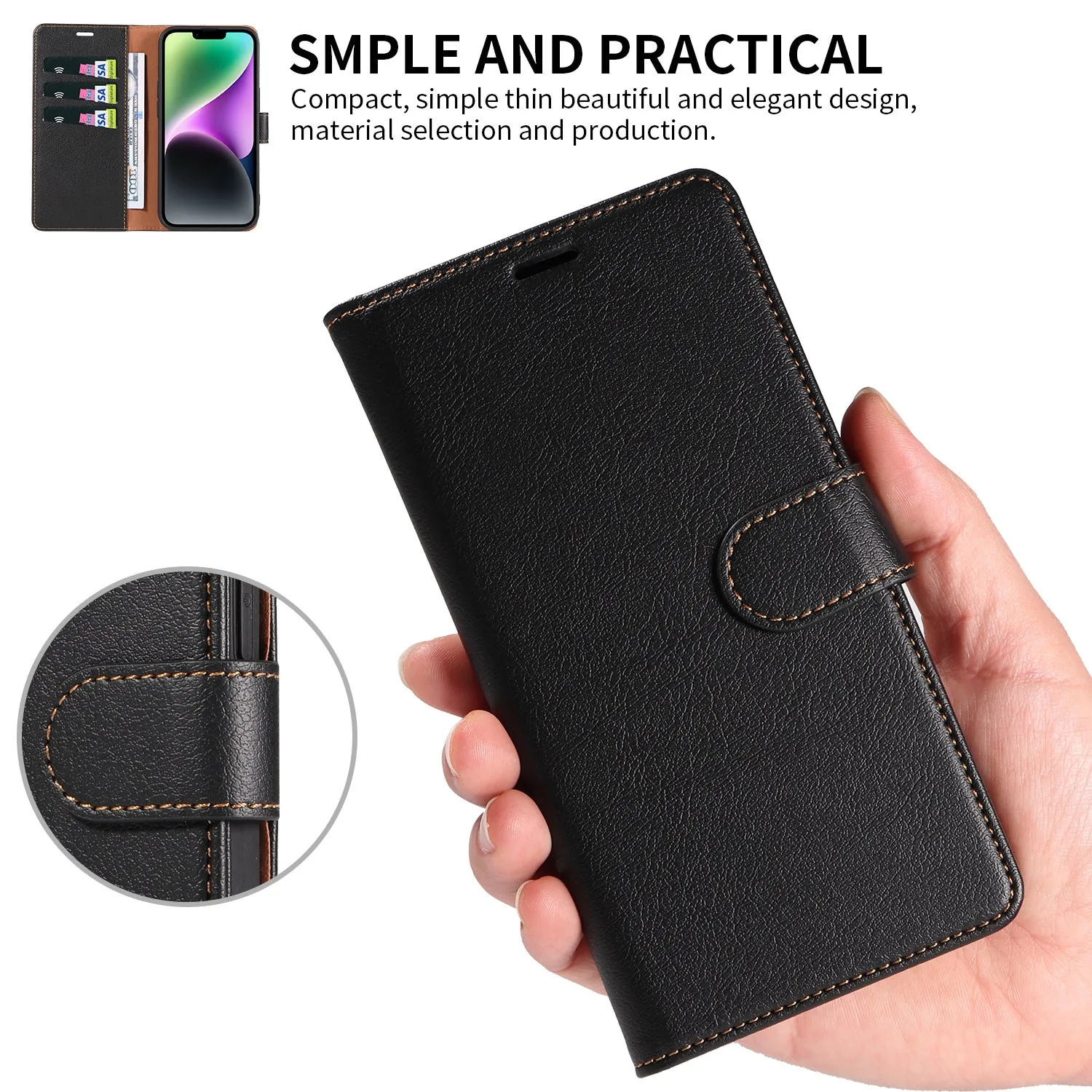 001 For iPhone 15 RFID Blocking Wallet Magnetic Closure Phone Case PU Leather Stand Cover