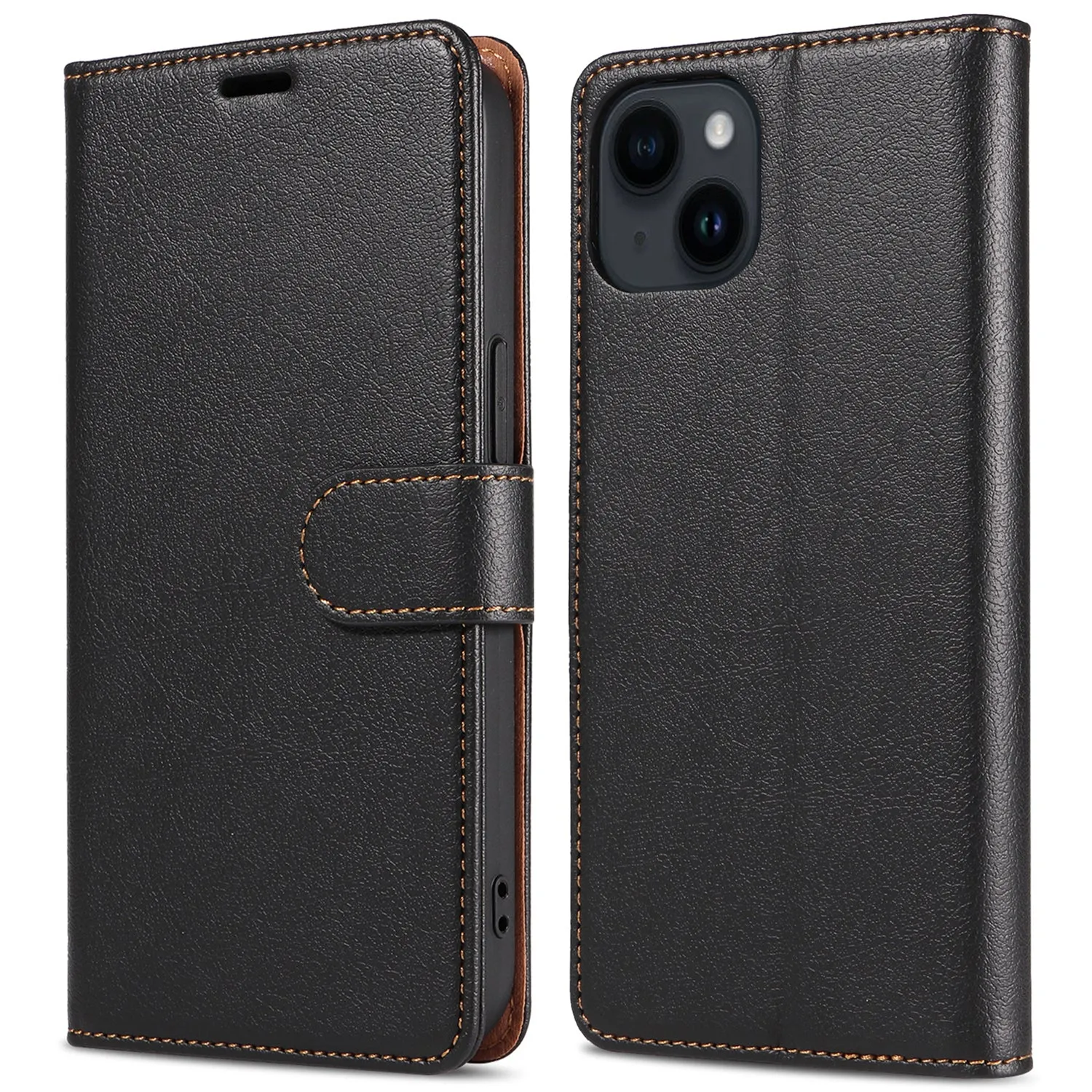 001 For iPhone 15 RFID Blocking Wallet Magnetic Closure Phone Case PU Leather Stand Cover