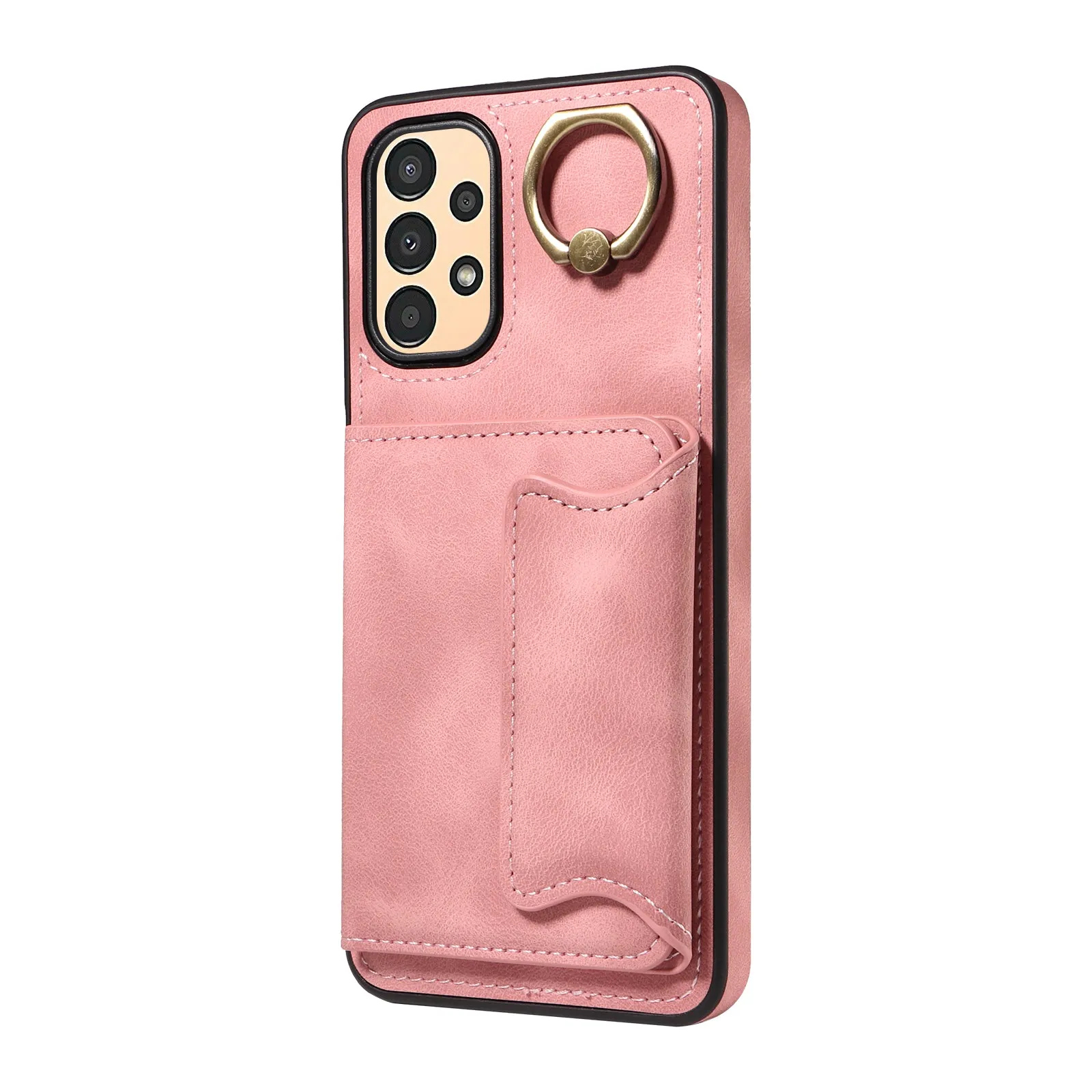 001 For Samsung Galaxy A13 4G / A13 5G / A04 4G / A04s 4G Card Holder Ring Kickstand Phone Case PU Leather Coated TPU Cover