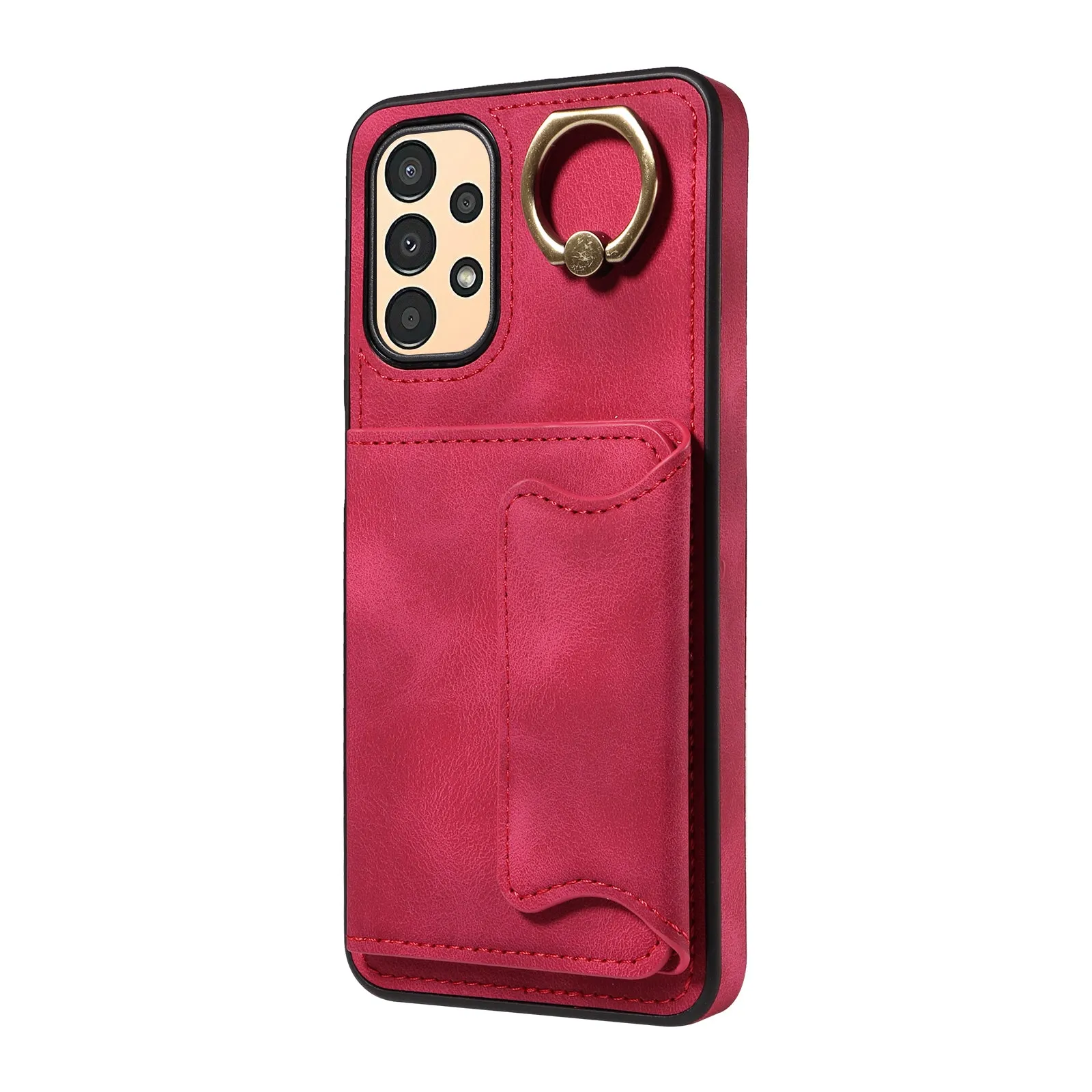 001 For Samsung Galaxy A13 4G / A13 5G / A04 4G / A04s 4G Card Holder Ring Kickstand Phone Case PU Leather Coated TPU Cover