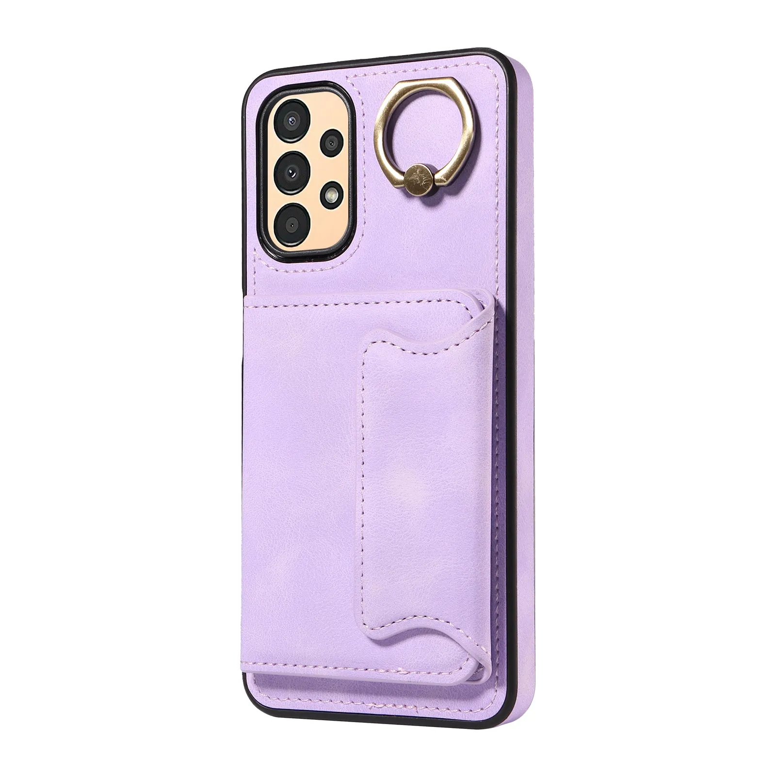 001 For Samsung Galaxy A13 4G / A13 5G / A04 4G / A04s 4G Card Holder Ring Kickstand Phone Case PU Leather Coated TPU Cover