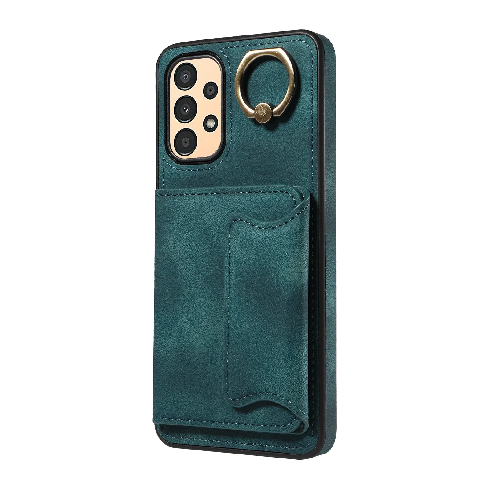 001 For Samsung Galaxy A13 4G / A13 5G / A04 4G / A04s 4G Card Holder Ring Kickstand Phone Case PU Leather Coated TPU Cover