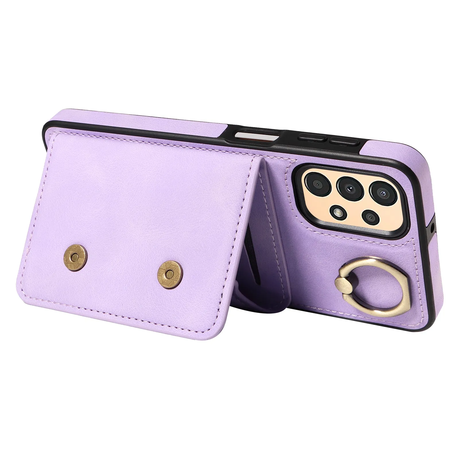 001 For Samsung Galaxy A13 4G / A13 5G / A04 4G / A04s 4G Card Holder Ring Kickstand Phone Case PU Leather Coated TPU Cover