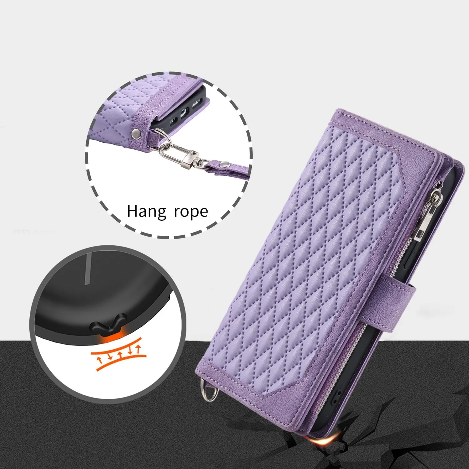 005 Style for Xiaomi Poco M3 Pro 4G / 5G / Redmi Note 10T 5G / Note 10 5G Rhombus Texture Wallet Stand Leather Phone Case with Zipper Pocket and Wrist Strap