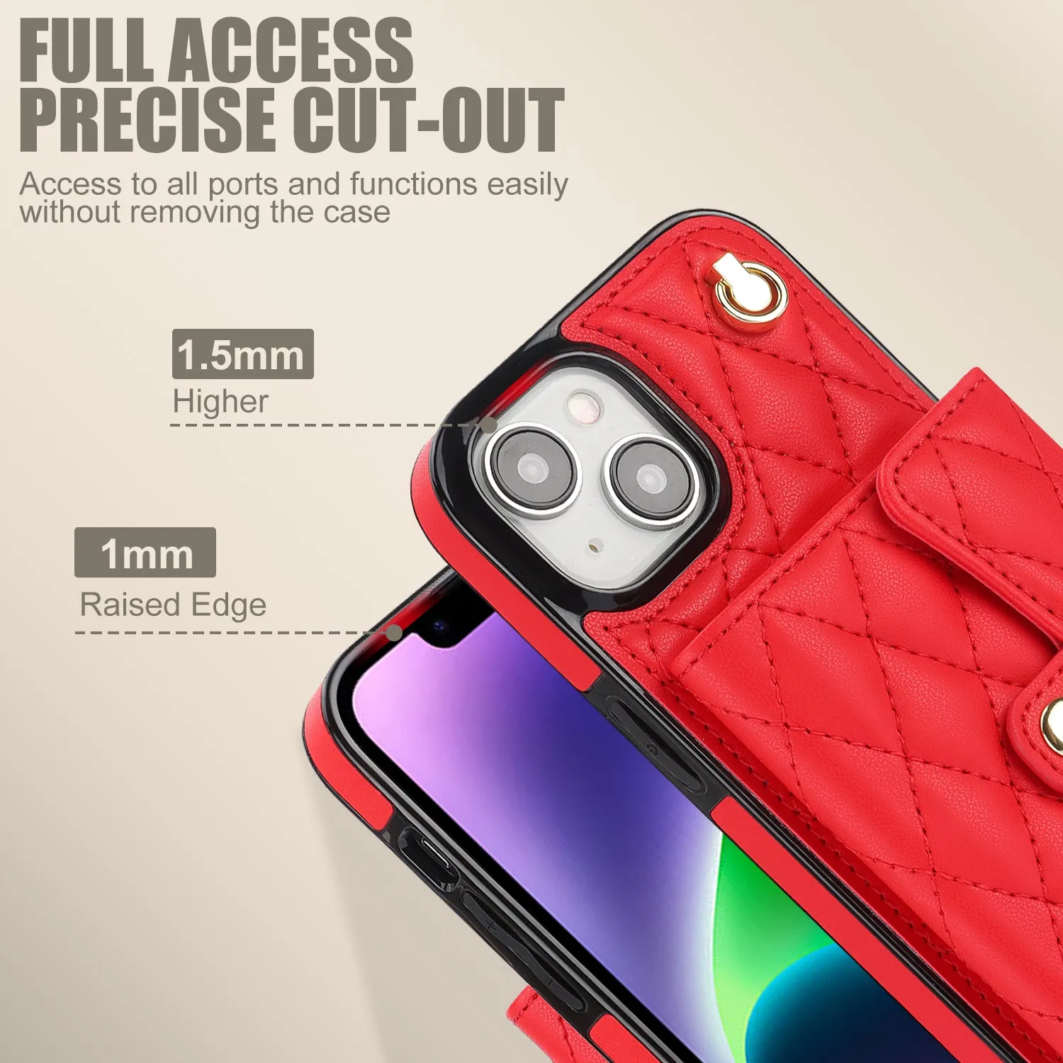 026 For iPhone 15 RFID Blocking Card Slots Phone Case PU Leather TPU Kickstand Cover with Wrist and Shoulder Straps