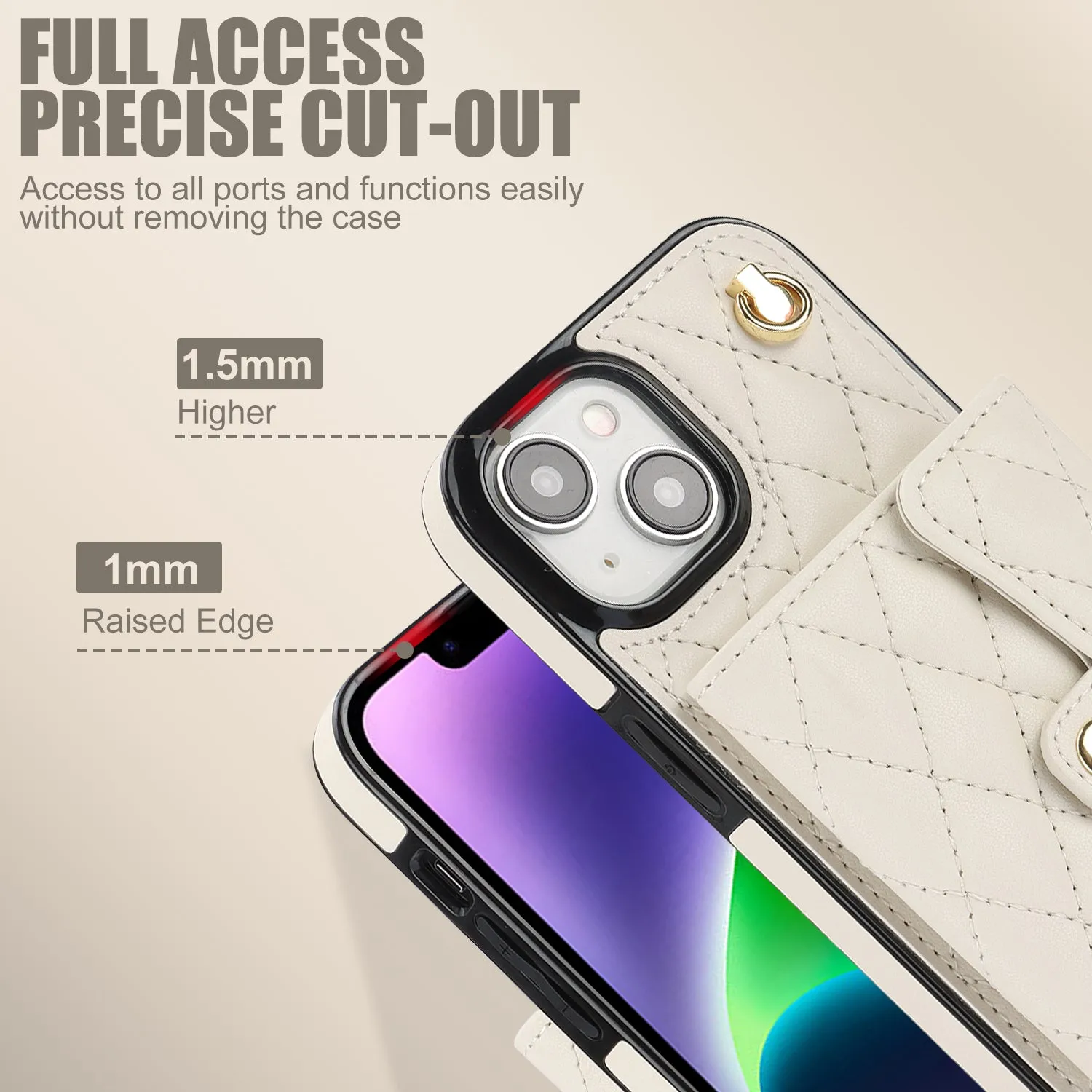 026 For iPhone 15 RFID Blocking Card Slots Phone Case PU Leather TPU Kickstand Cover with Wrist and Shoulder Straps