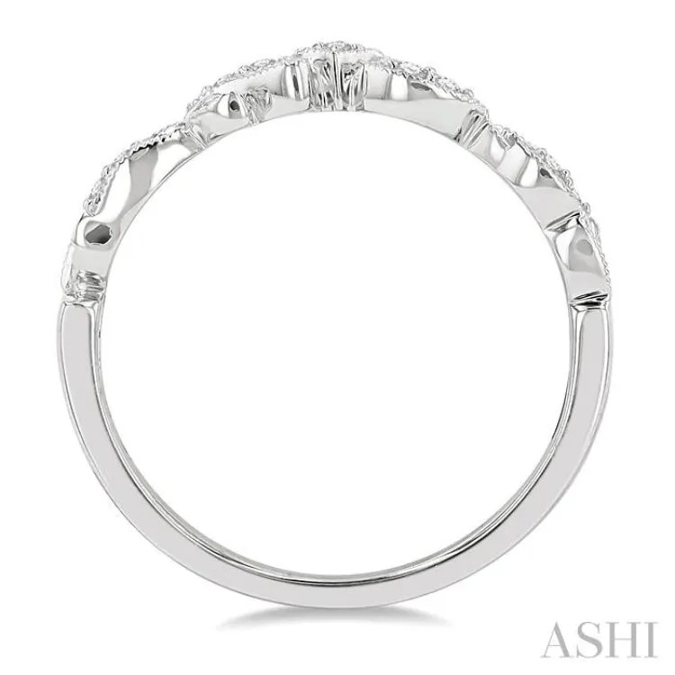 1/20 ctw Leaf Cutwork Round Cut Diamond Wedding Band in 14K White Gold