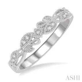 1/20 ctw Leaf Cutwork Round Cut Diamond Wedding Band in 14K White Gold