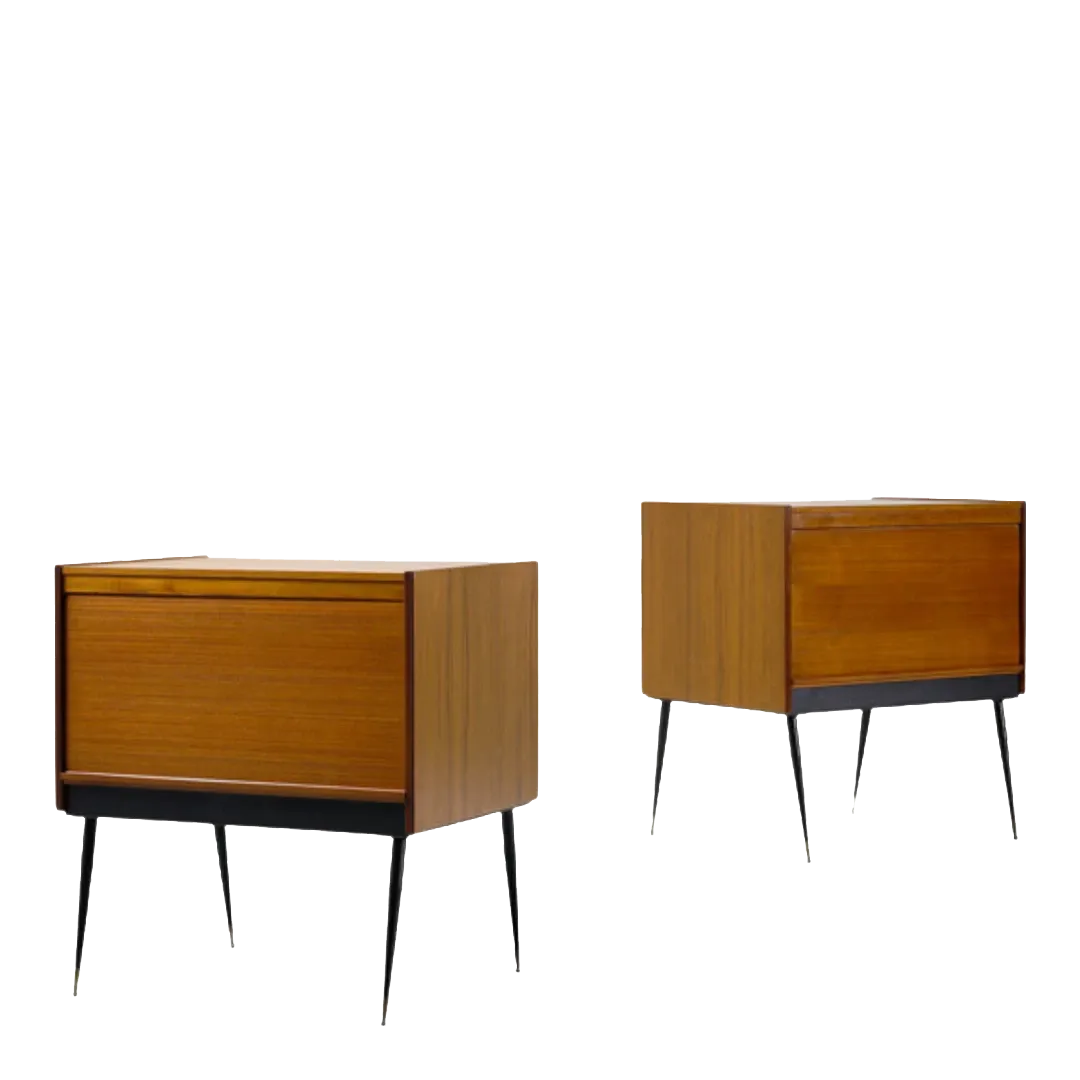 1950s Italian : teakwood tambour cabinets on metal legs