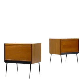 1950s Italian : teakwood tambour cabinets on metal legs