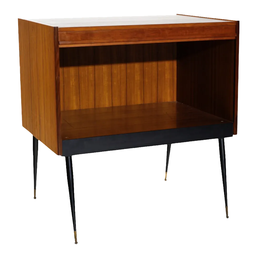 1950s Italian : teakwood tambour cabinets on metal legs