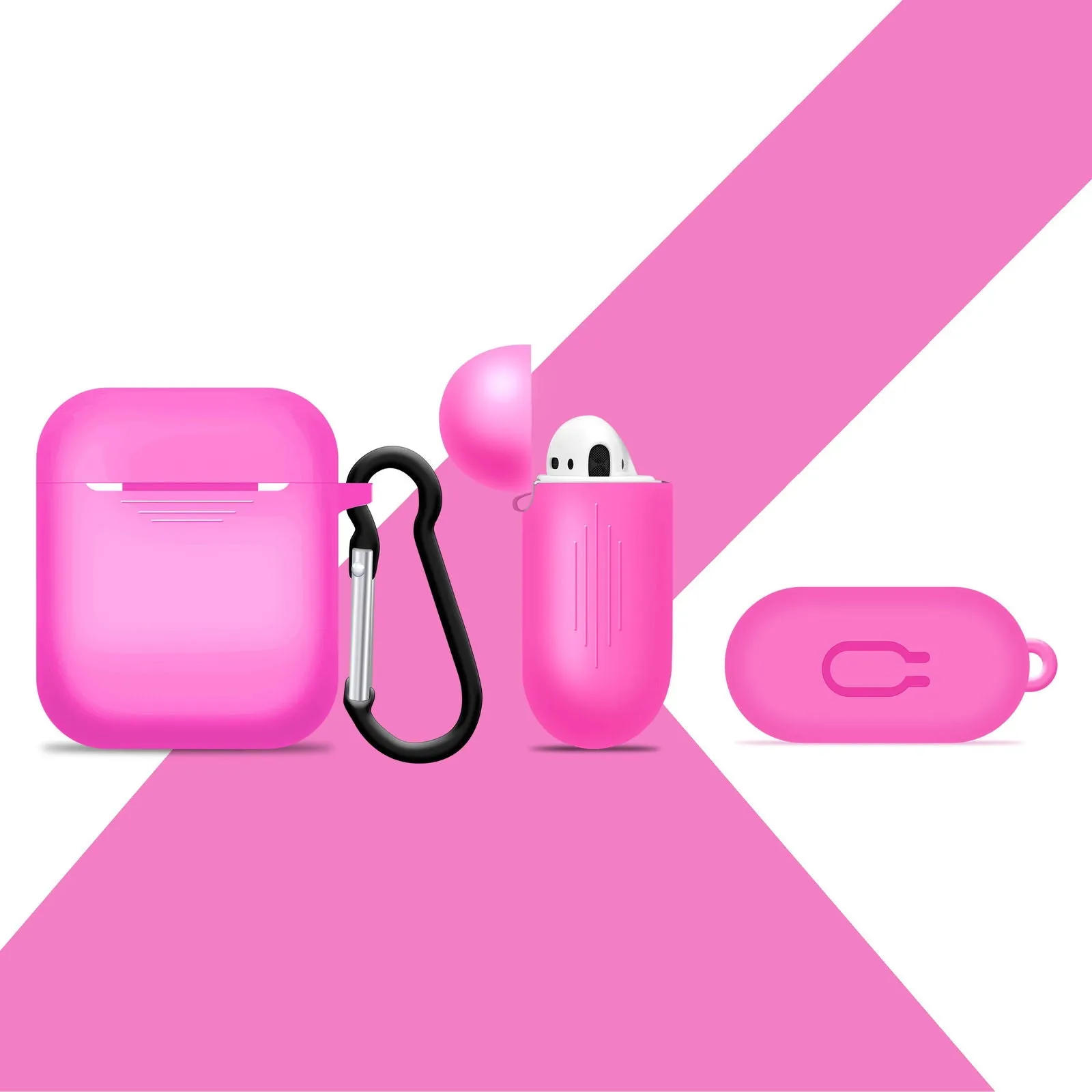 2 in 1 Apple Airpods Silicone Case Earphone Charge Skin Cover - Pink