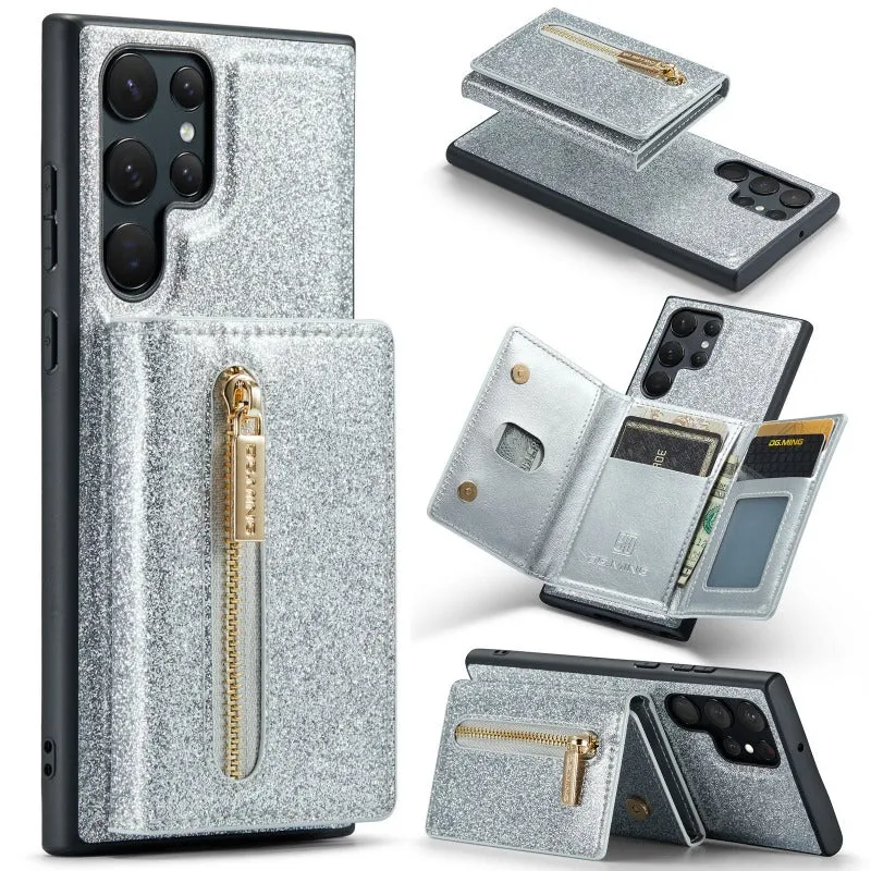 2 in 1 Glitter Shiny Bling Sparkle PU Leather Wallet Phone Case Detachable Card Holder ForSamsung