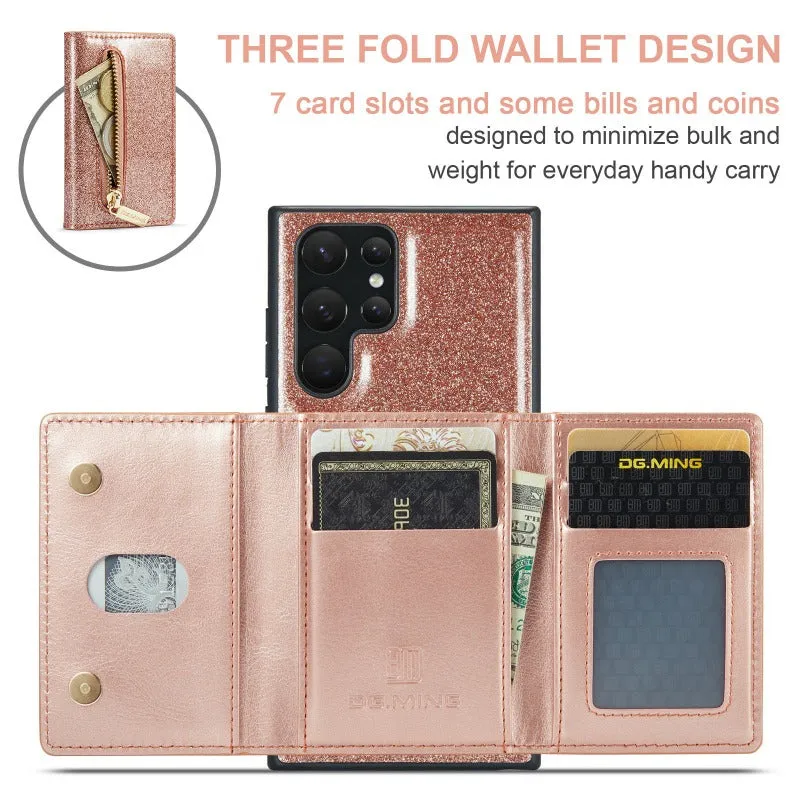 2 in 1 Glitter Shiny Bling Sparkle PU Leather Wallet Phone Case Detachable Card Holder ForSamsung