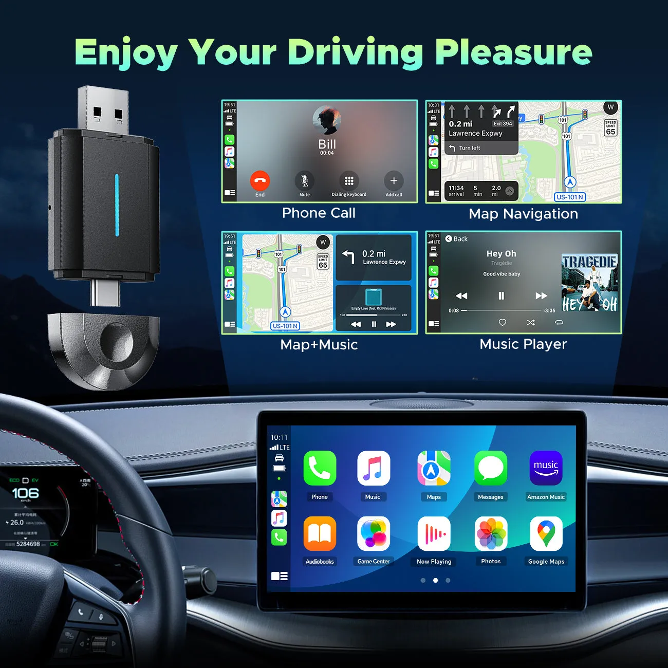 2-in-1 Wireless CarPlay & Android Auto Adapter: Plug & Play for 2016  Cars