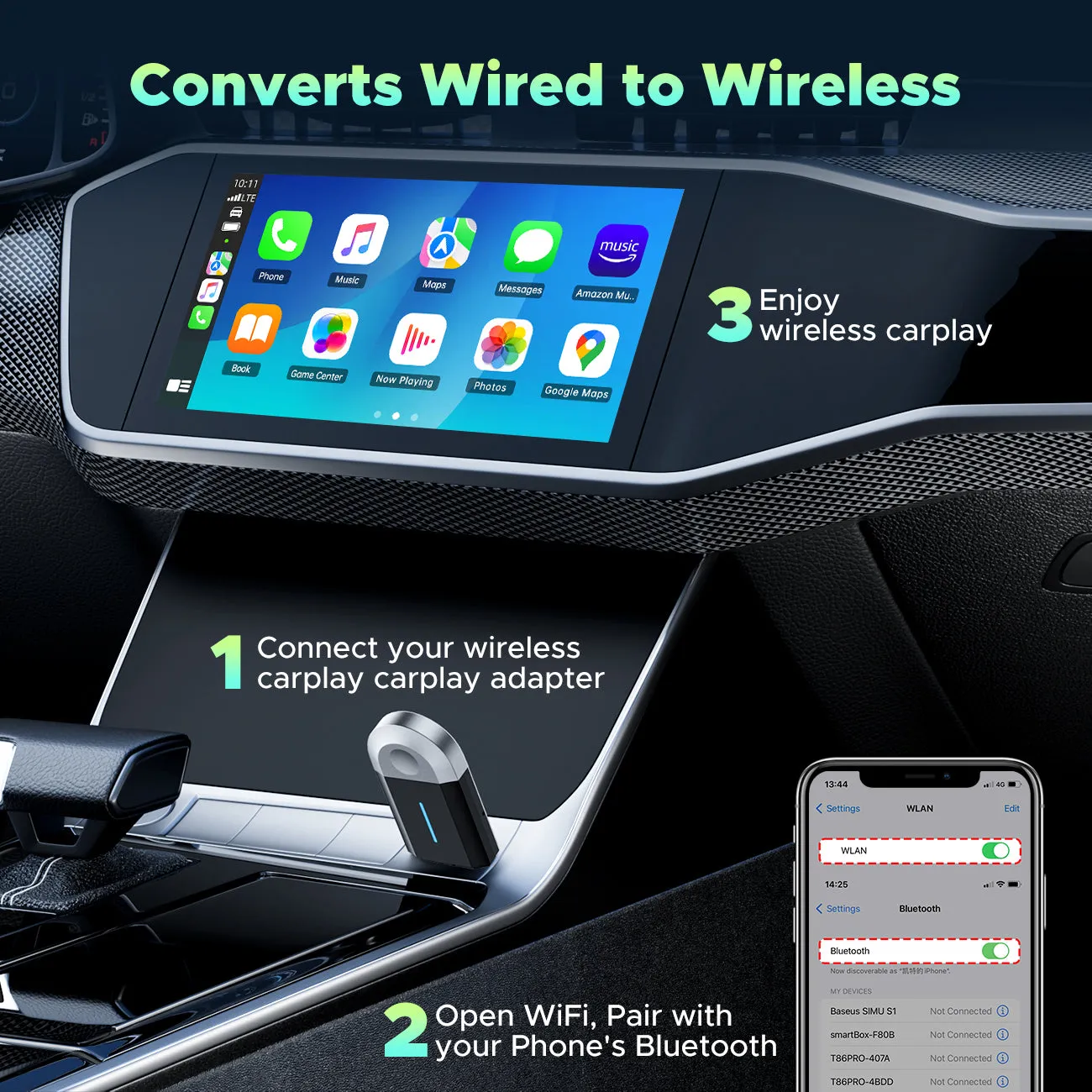 2-in-1 Wireless CarPlay & Android Auto Adapter: Plug & Play for 2016  Cars