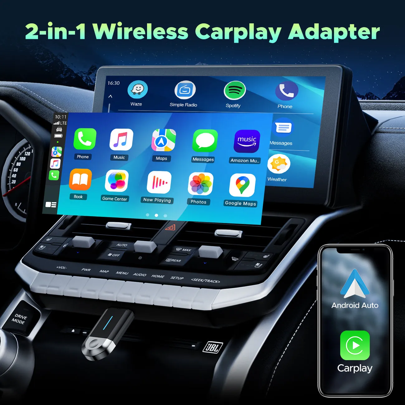 2-in-1 Wireless CarPlay & Android Auto Adapter: Plug & Play for 2016  Cars