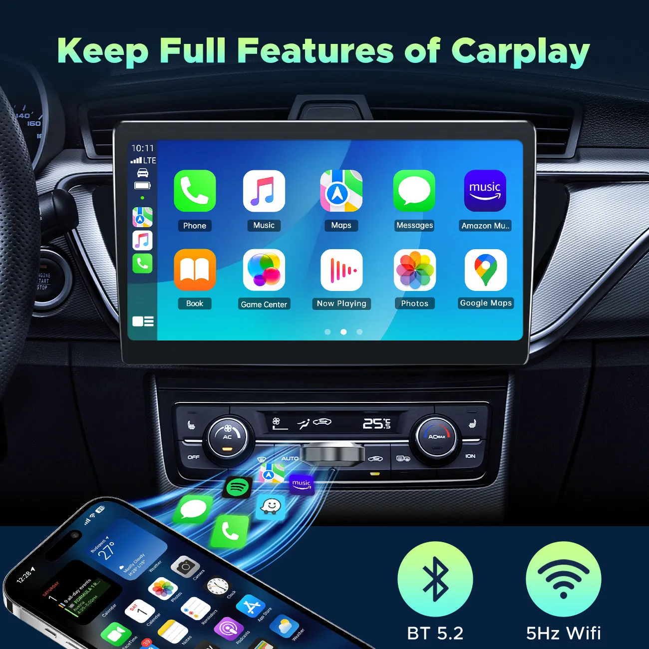 2-in-1 Wireless CarPlay & Android Auto Adapter: Plug & Play for 2016  Cars