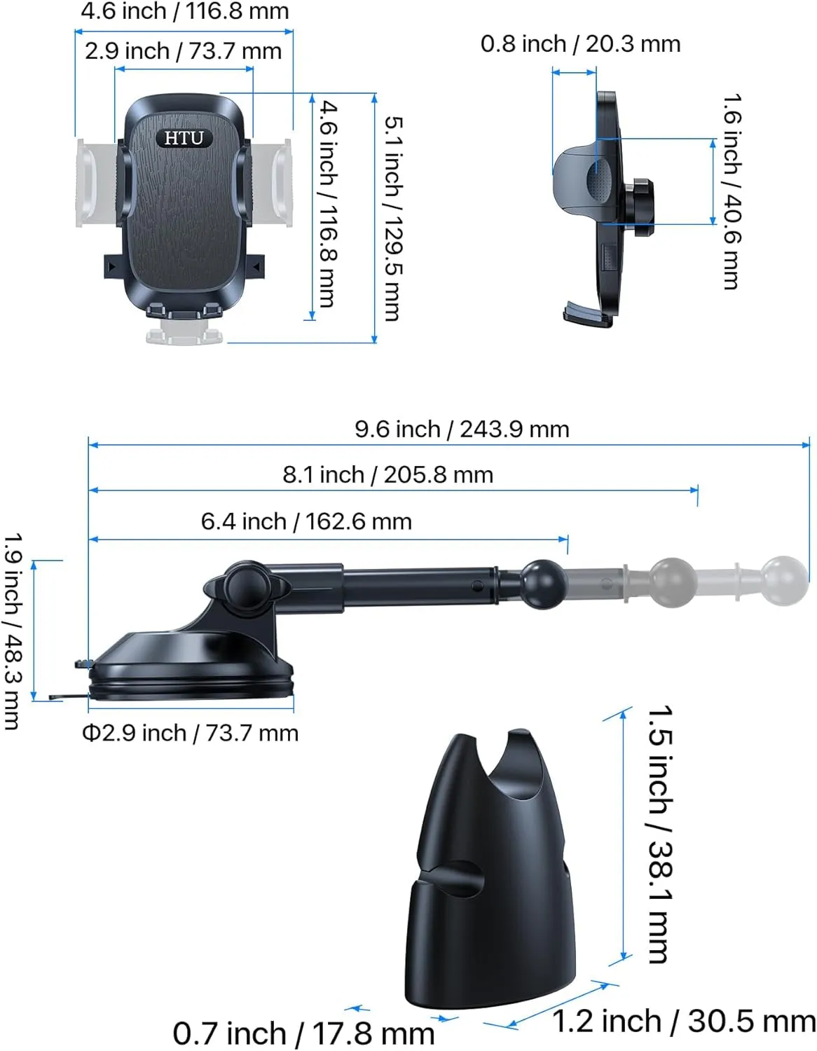 2024 BEST Car Phone Holder 【80LBS Strongest Suction】 Rotatable Universal Mobile Phone Mount Dashboard Windscreen Van Cradle for iPhone 16 Pro Max 15 14 13 Samsung【Patent & Safety Certs】,Black