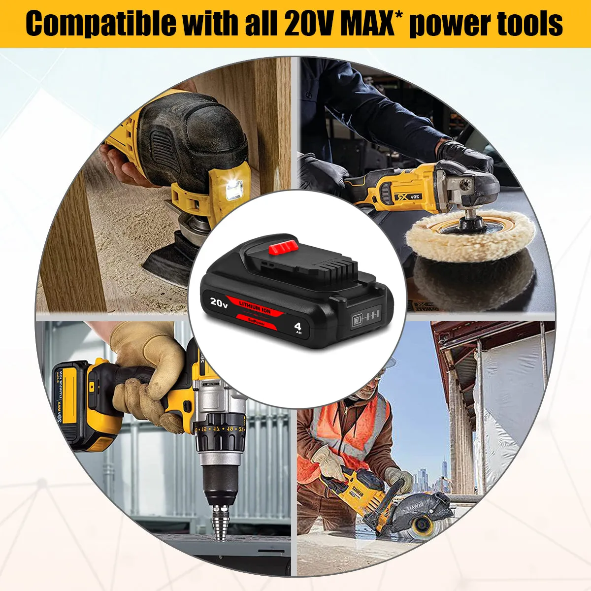 20V MAX 4.0Ah DCB230 Compact Battery Replacement for Dewalt 20V Battery 3Ah DCB230 2Ah DCB203 1.5Ah DCB201 Dewalt 20V MAX XR 3.0Ah Lithium Battery