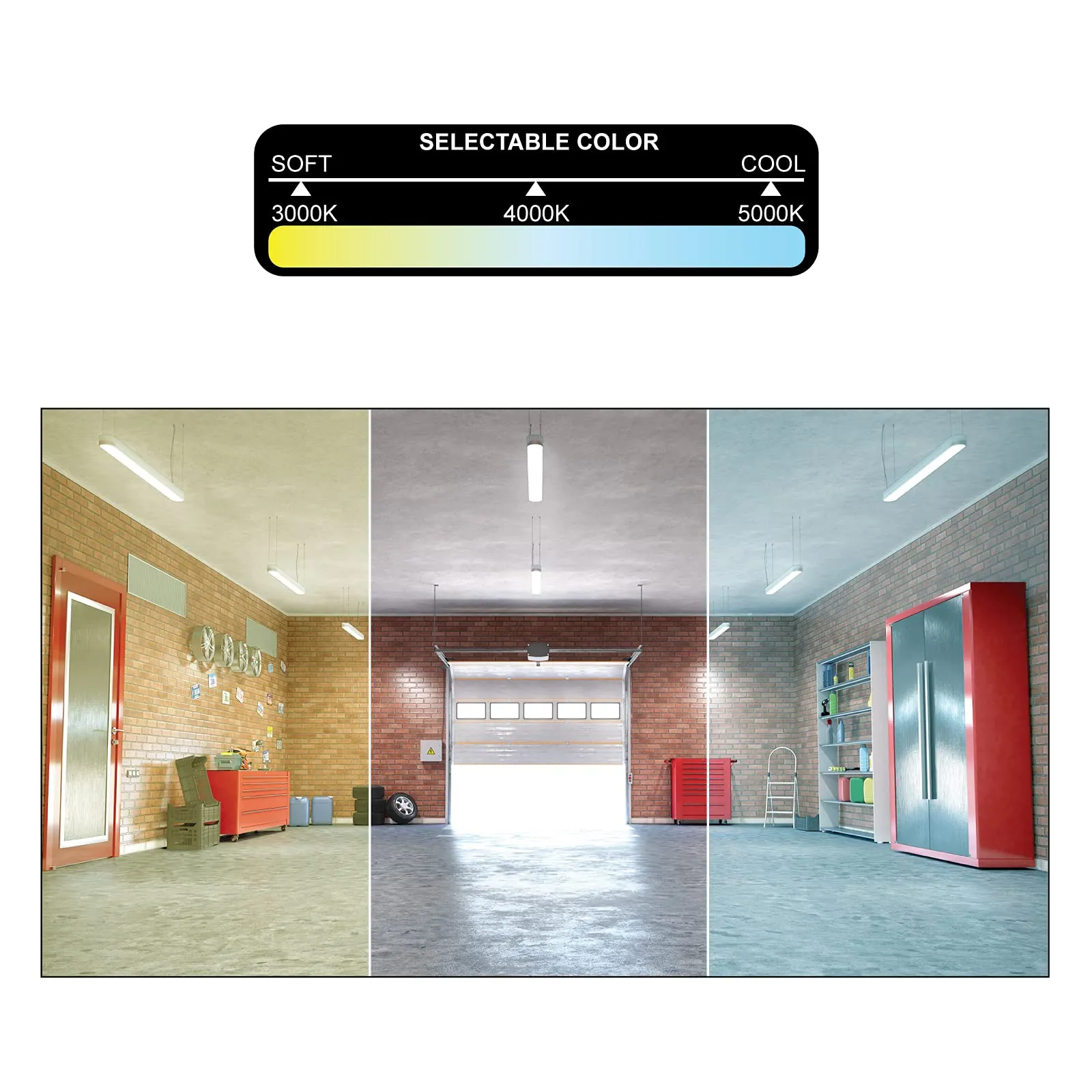 4 Foot LED Shop Lights Linear LED Wraparound Light with Emergency Battery - 3CCT 3000K-5000K - 5200LM - 4 Pack