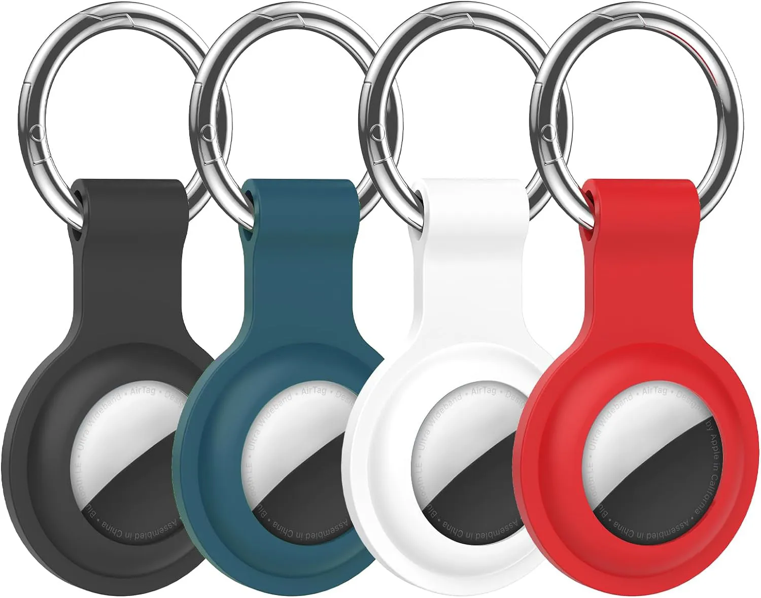 4 Pack AirTag Case Keychain - Black/White/Blue/Red