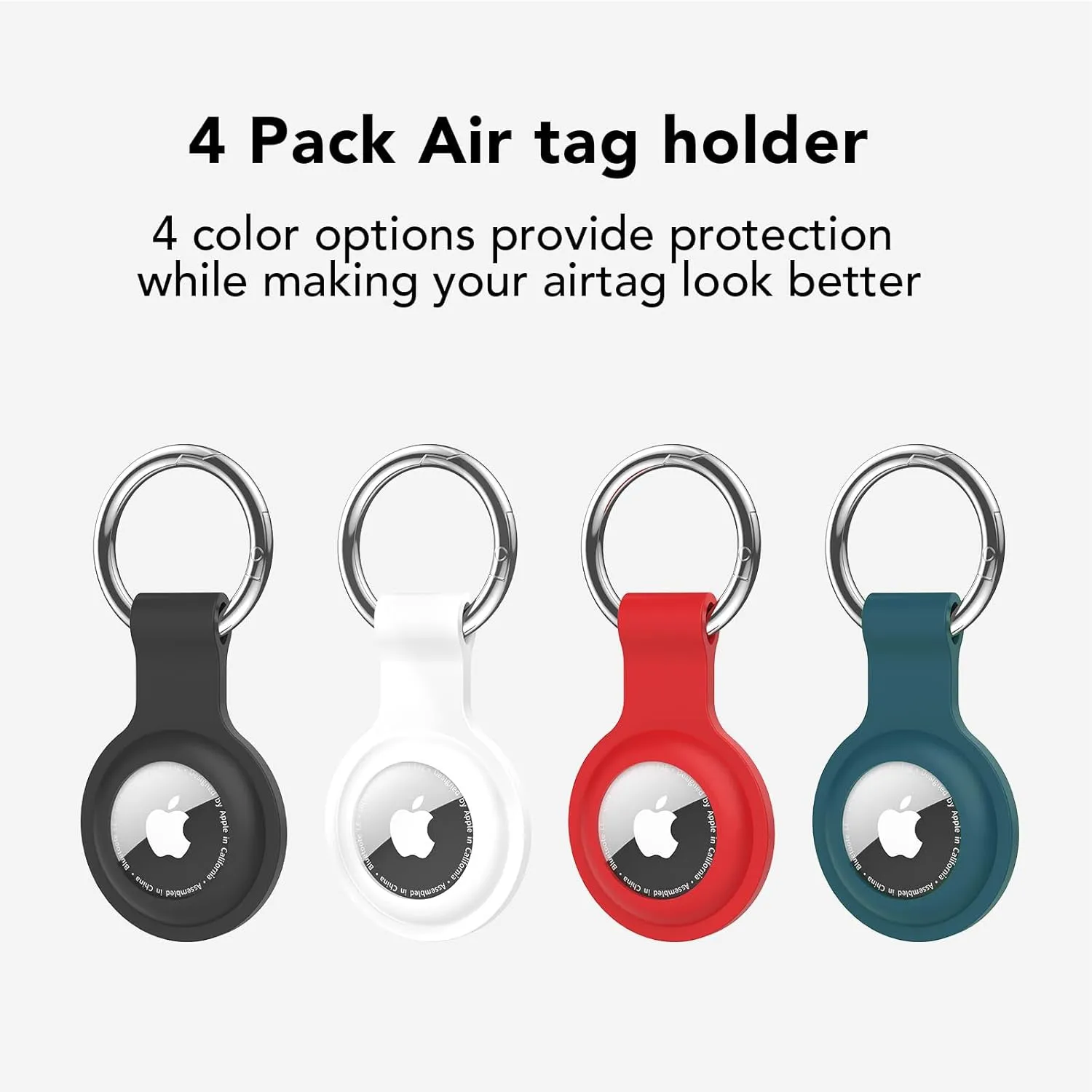 4 Pack AirTag Case Keychain - Black/White/Blue/Red