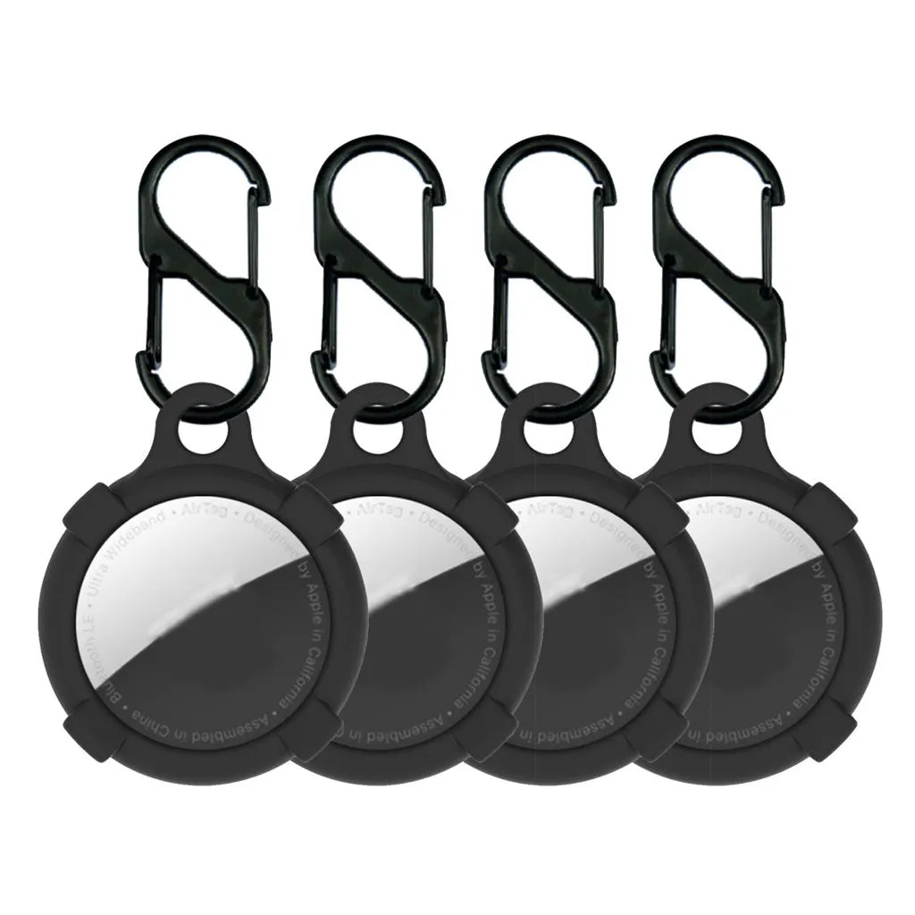 4Pcs AirTags silicone protective cover with hook - Black