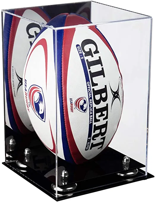 Acrylic Rugby Ball Display Case Vertical - Mirror No Wall Mount (A060/B42)