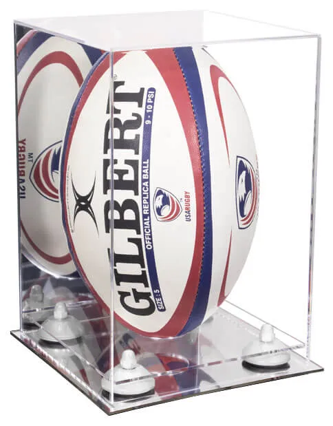 Acrylic Rugby Ball Display Case Vertical - Mirror No Wall Mount (A060/B42)