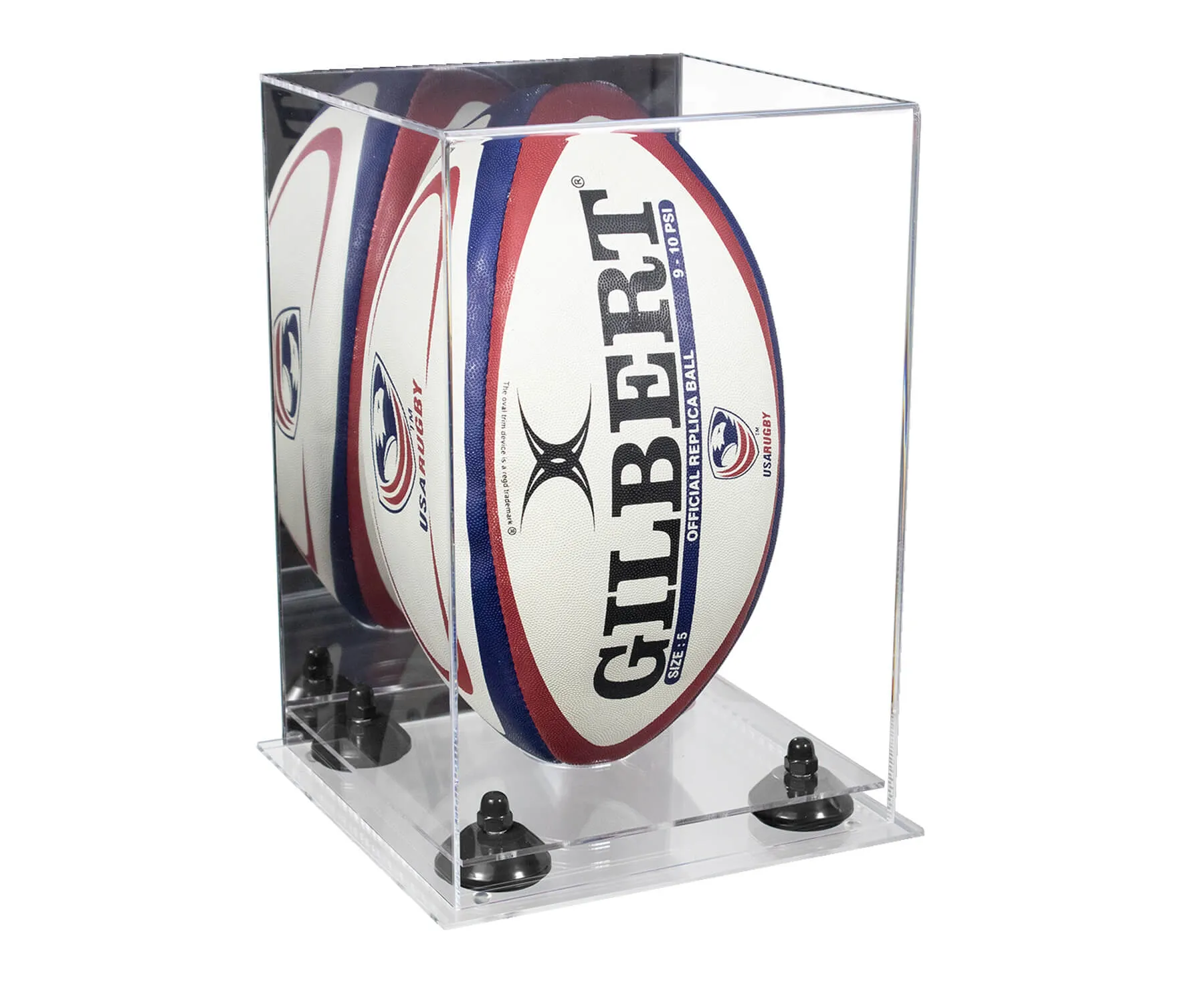 Acrylic Rugby Ball Display Case Vertical - Mirror No Wall Mount (A060/B42)