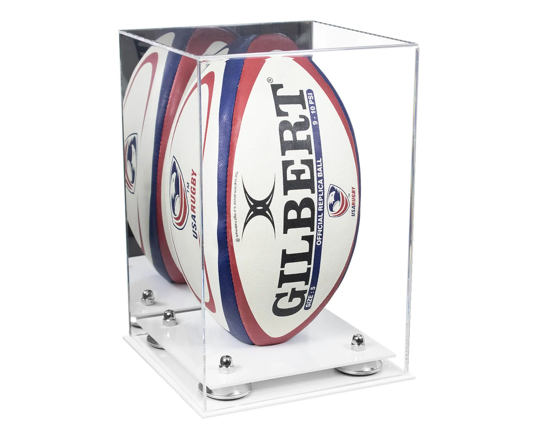 Acrylic Rugby Ball Display Case Vertical - Mirror No Wall Mount (A060/B42)