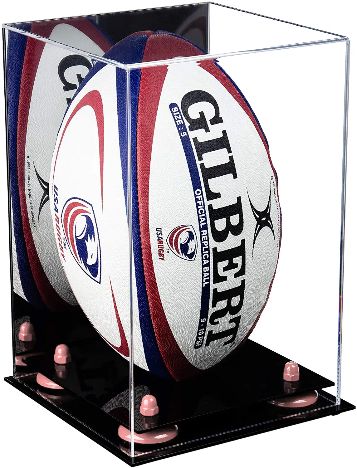 Acrylic Rugby Ball Display Case Vertical - Mirror No Wall Mount (A060/B42)