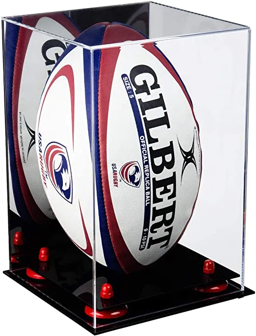 Acrylic Rugby Ball Display Case Vertical - Mirror No Wall Mount (A060/B42)