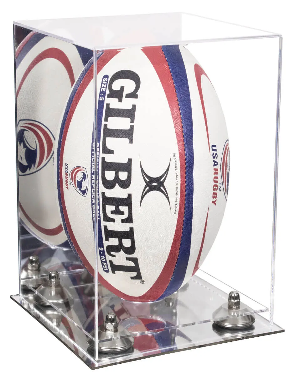 Acrylic Rugby Ball Display Case Vertical - Mirror No Wall Mount (A060/B42)