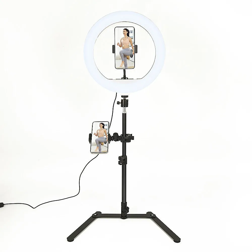 Adjustable LED Ring Light Set with USB, Stand, Holder - Black