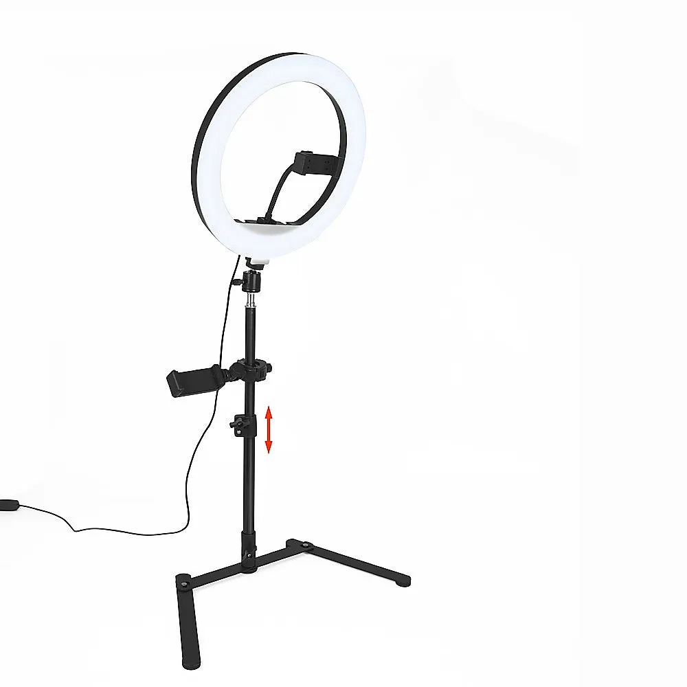 Adjustable LED Ring Light Set with USB, Stand, Holder - Black