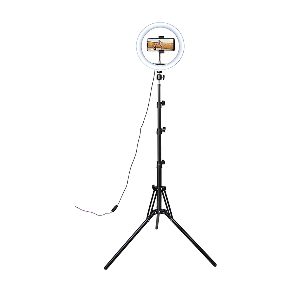 Adjustable LED Ring Light Set with USB, Stand, Holder - Black