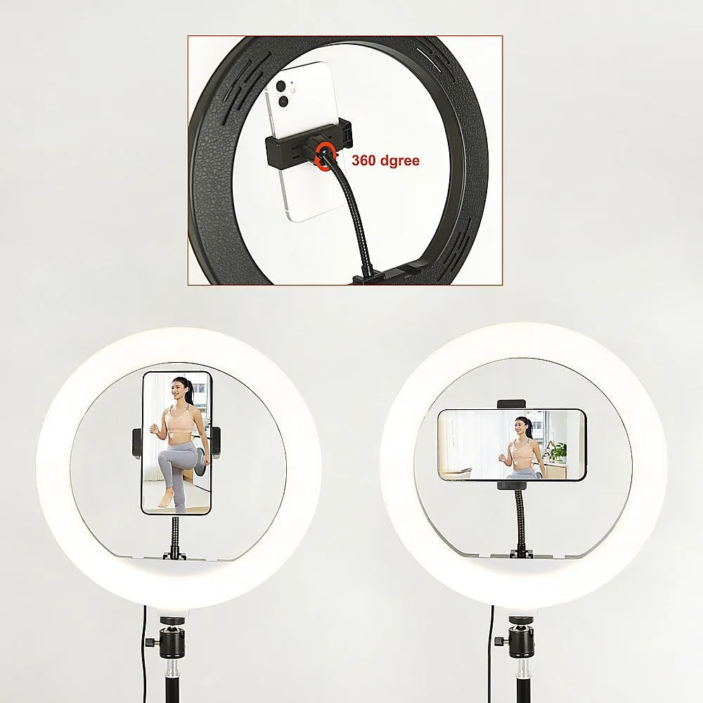 Adjustable LED Ring Light Set with USB, Stand, Holder - Black