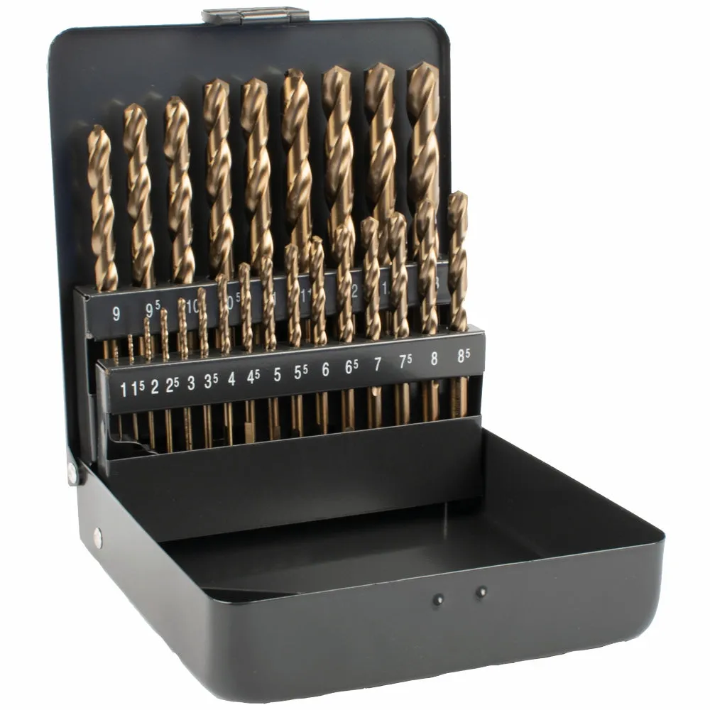 ALPEN HSS COBALT DRILL BIT SET 25 PIECE 1-13MM X 0.5  3- SIDED IN METAL CASE ALP656000251