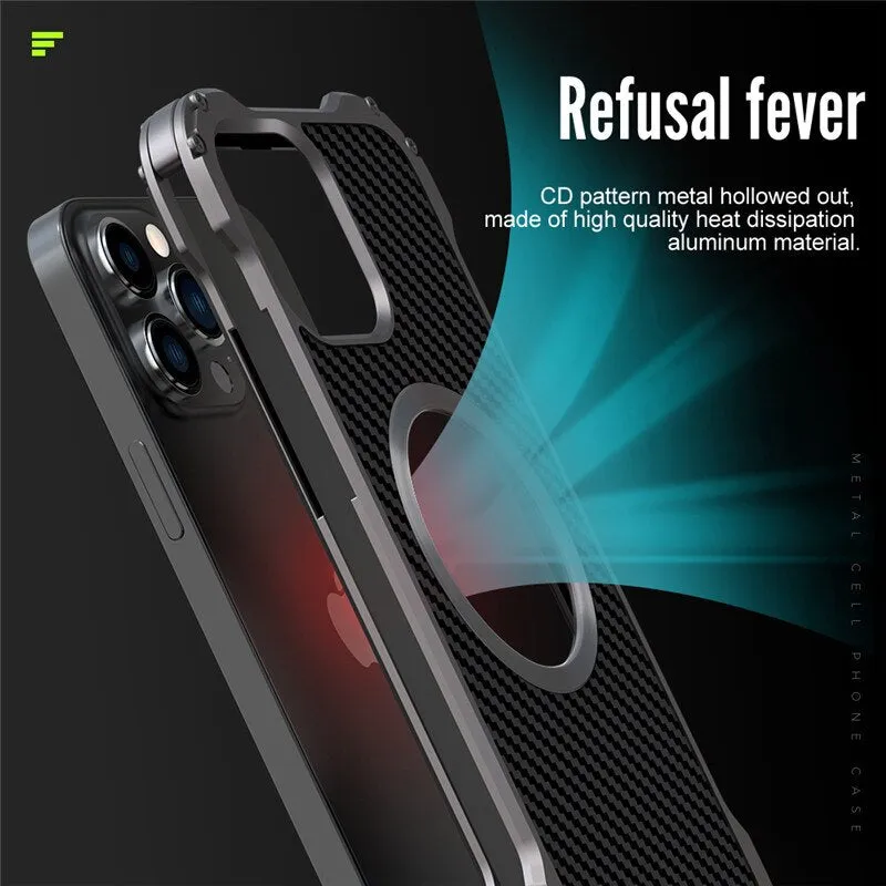 Aluminium Alloy Metal Phone Case Carbon Fiber Cover Lens Protector For iPhone