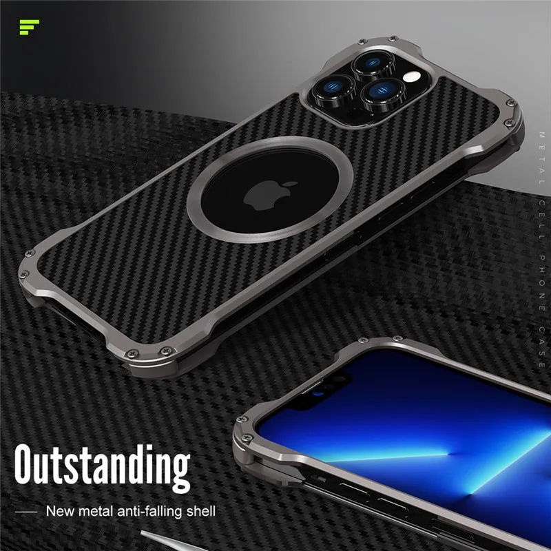 Aluminium Alloy Metal Phone Case Carbon Fiber Cover Lens Protector For iPhone