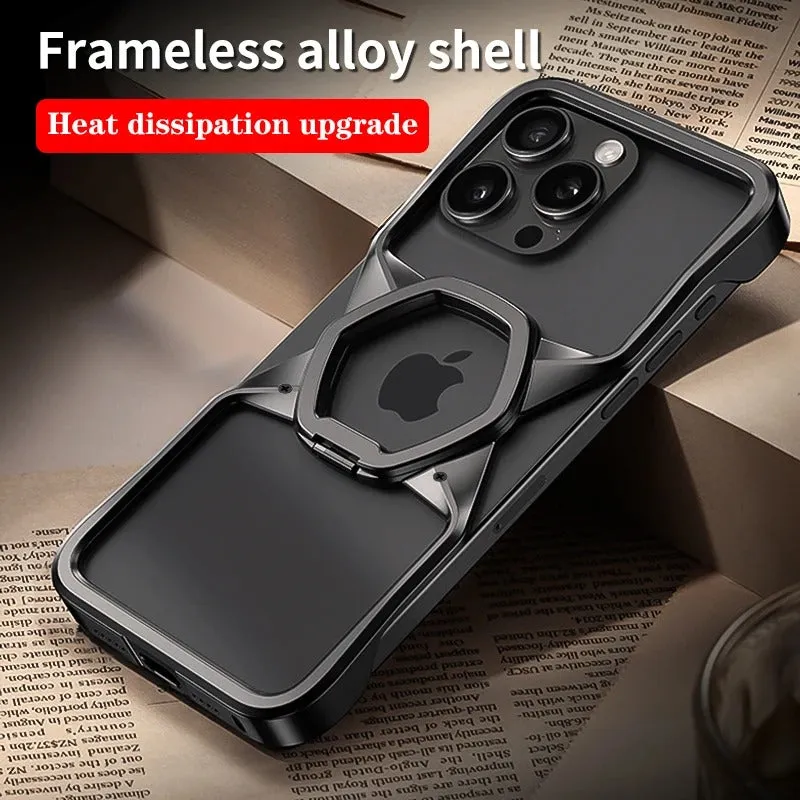 Aluminum Alloy Frameless Heat Dissipation Magnetic Ring Stand Phone Case For iPhone