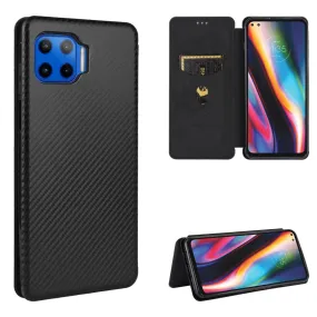 AMZER Carbon Fiber Texture Magnetic Horizontal Flip TPU   PC   PU Leather Case with Card Slot for Motorola One 5G / Moto G 5G Plus