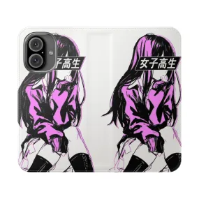 Anime Aesthetic Flip Phone Case - Pink Schoolgirl Style