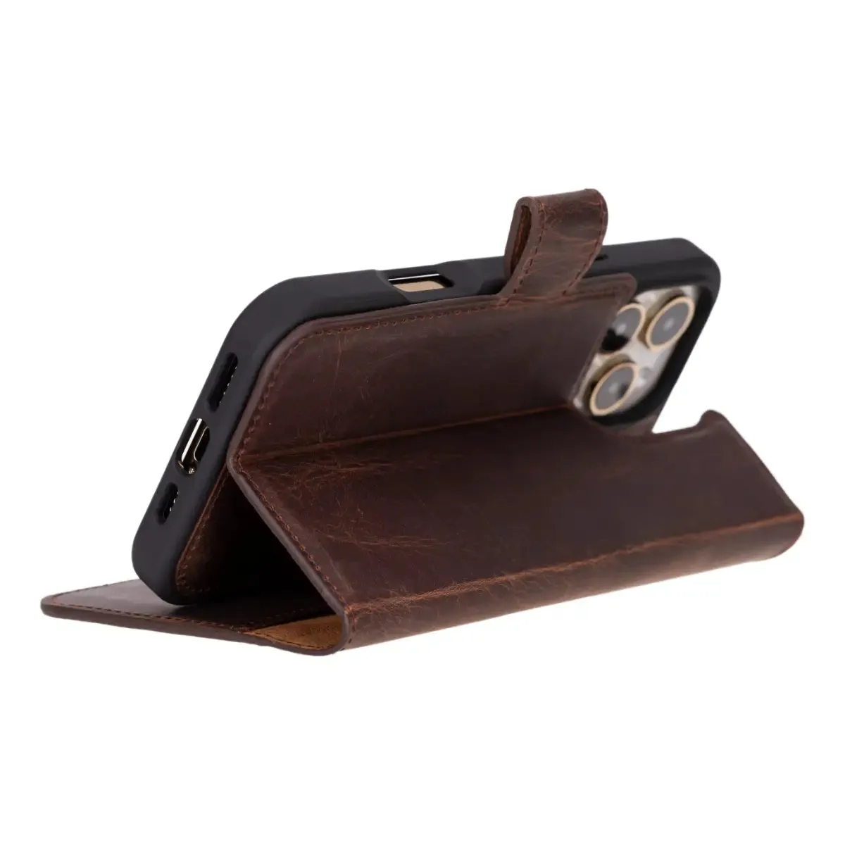 Antic Brown Leather iPhone 16 Pro Wallet Case