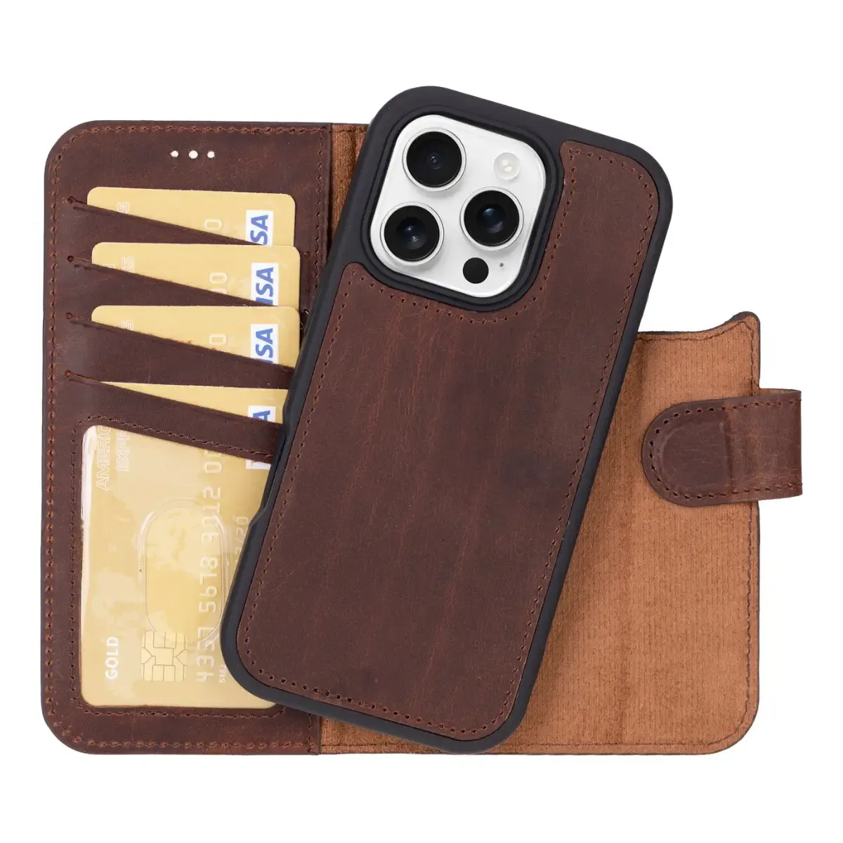 Antic Brown Leather iPhone 16 Pro Wallet Case