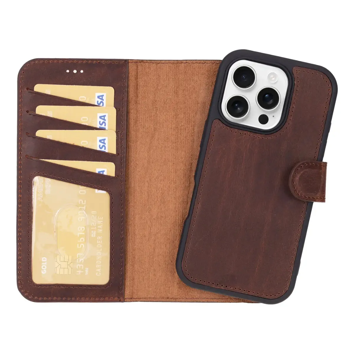 Antic Brown Leather iPhone 16 Pro Wallet Case