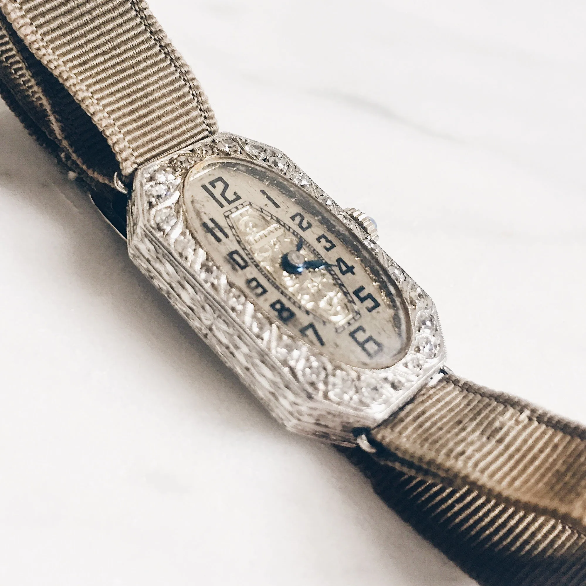 Antique Art Deco Elmar Platinum & Diamonds Watch