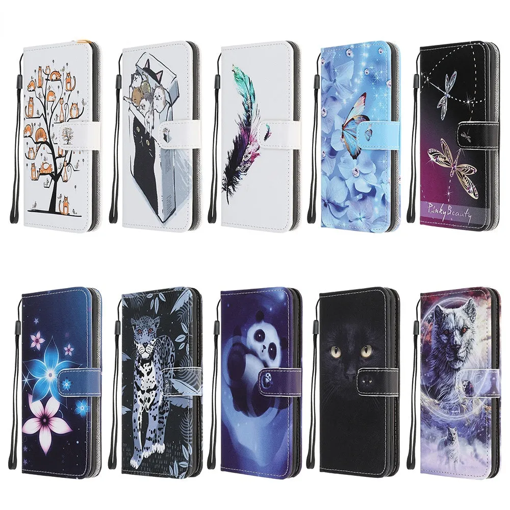 Anymob iPhone Case Purple Panda Leather Flip Wallet Cartoon Stand Phone Cases Cover